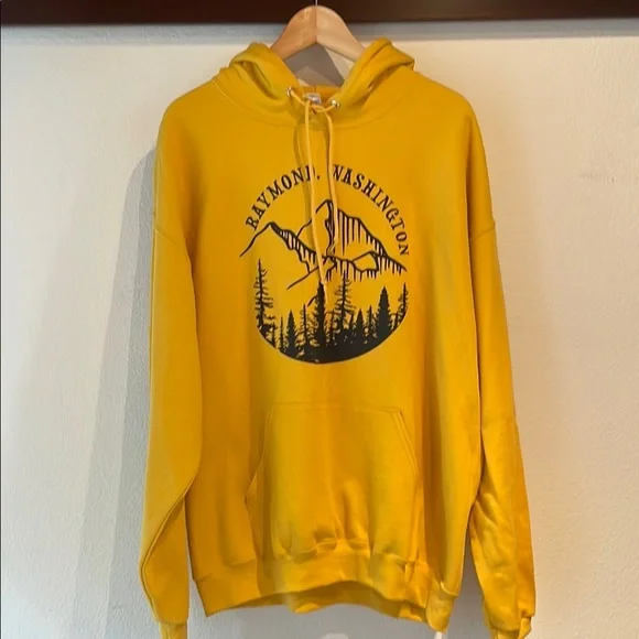 Jerzees Mountains, Raymond, Washington Hooded Sweatshirt, Goldenrod, Size XL - Picture 1 of 9